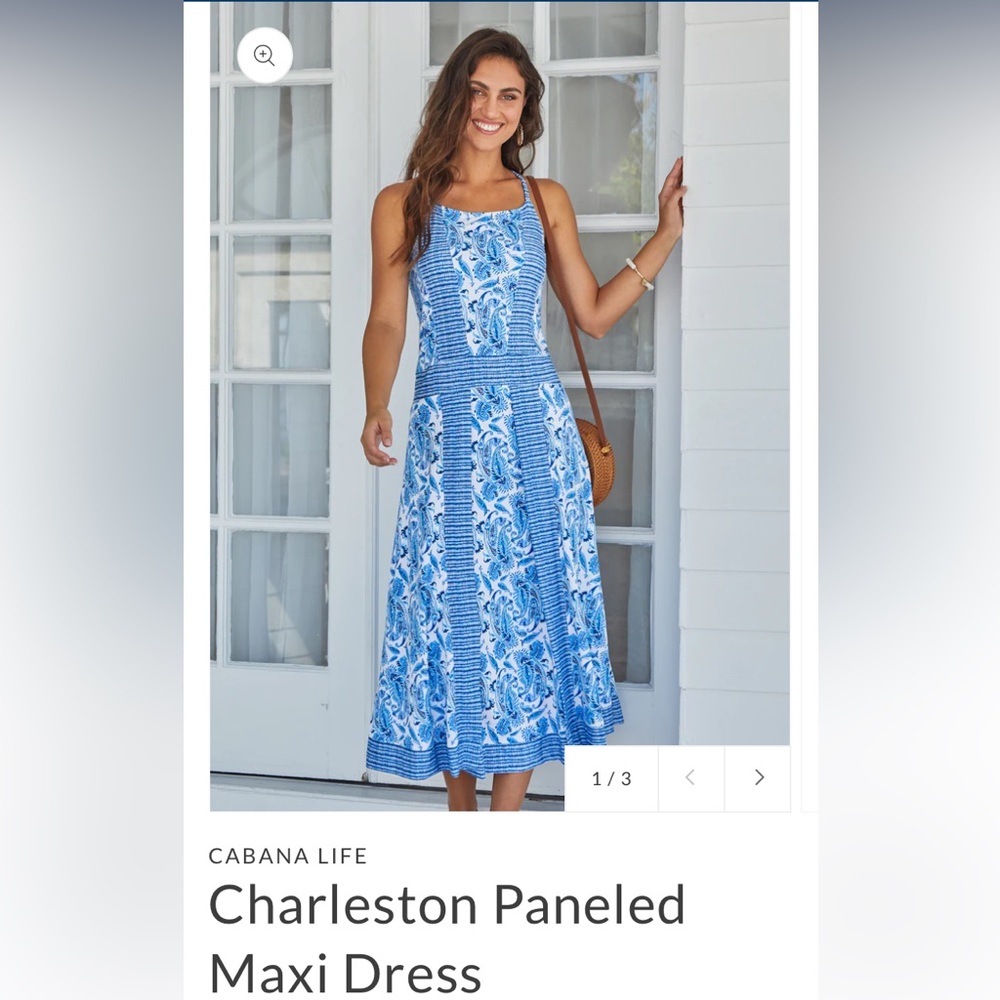 Size L cabana life blue print Maxi dress with wrap around side slits